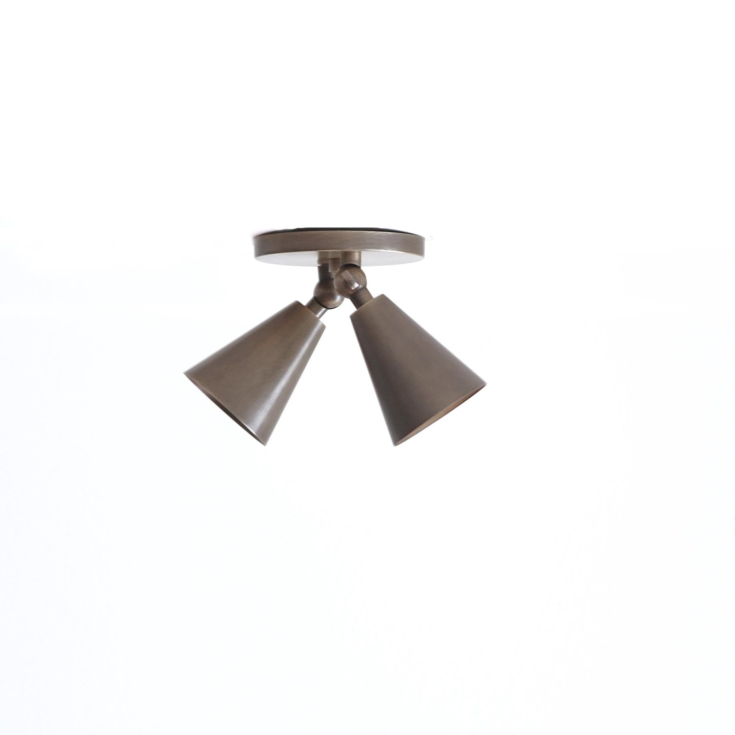 Two-Light Adjustable Brass Cone Spotlight Ceiling Fixture
