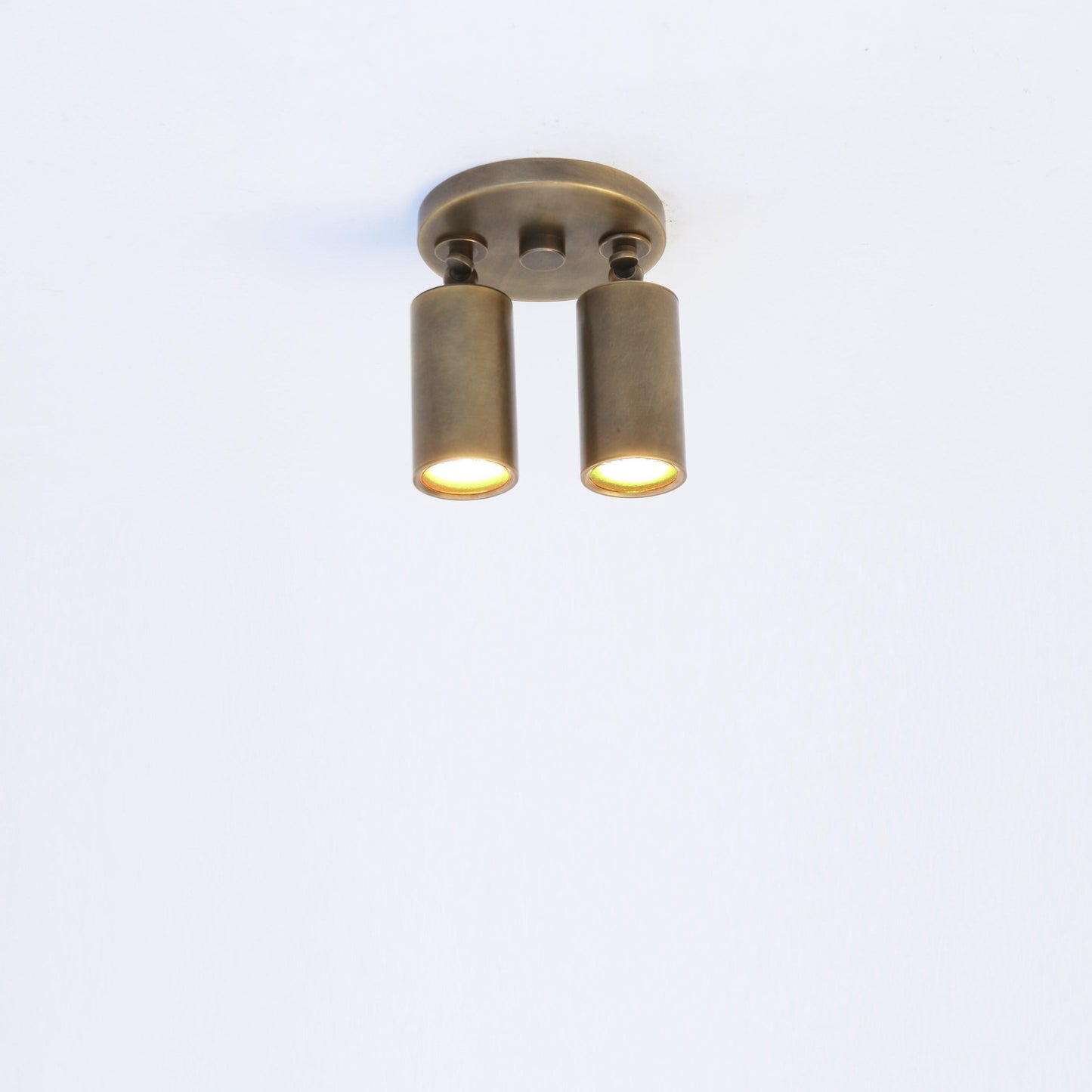 Two-Light Adjustable Brass Spotlight Ceiling Fixture, 2-Inch Shades