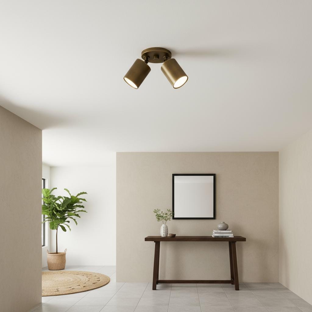 Two-Light Adjustable Brass Spotlight Ceiling Fixture