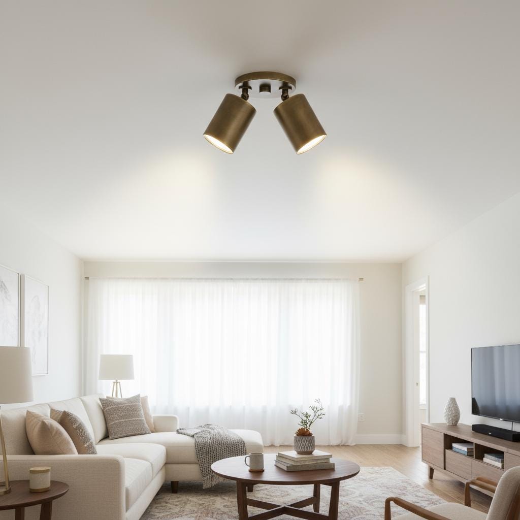 Two-Light Adjustable Brass Spotlight Ceiling Fixture
