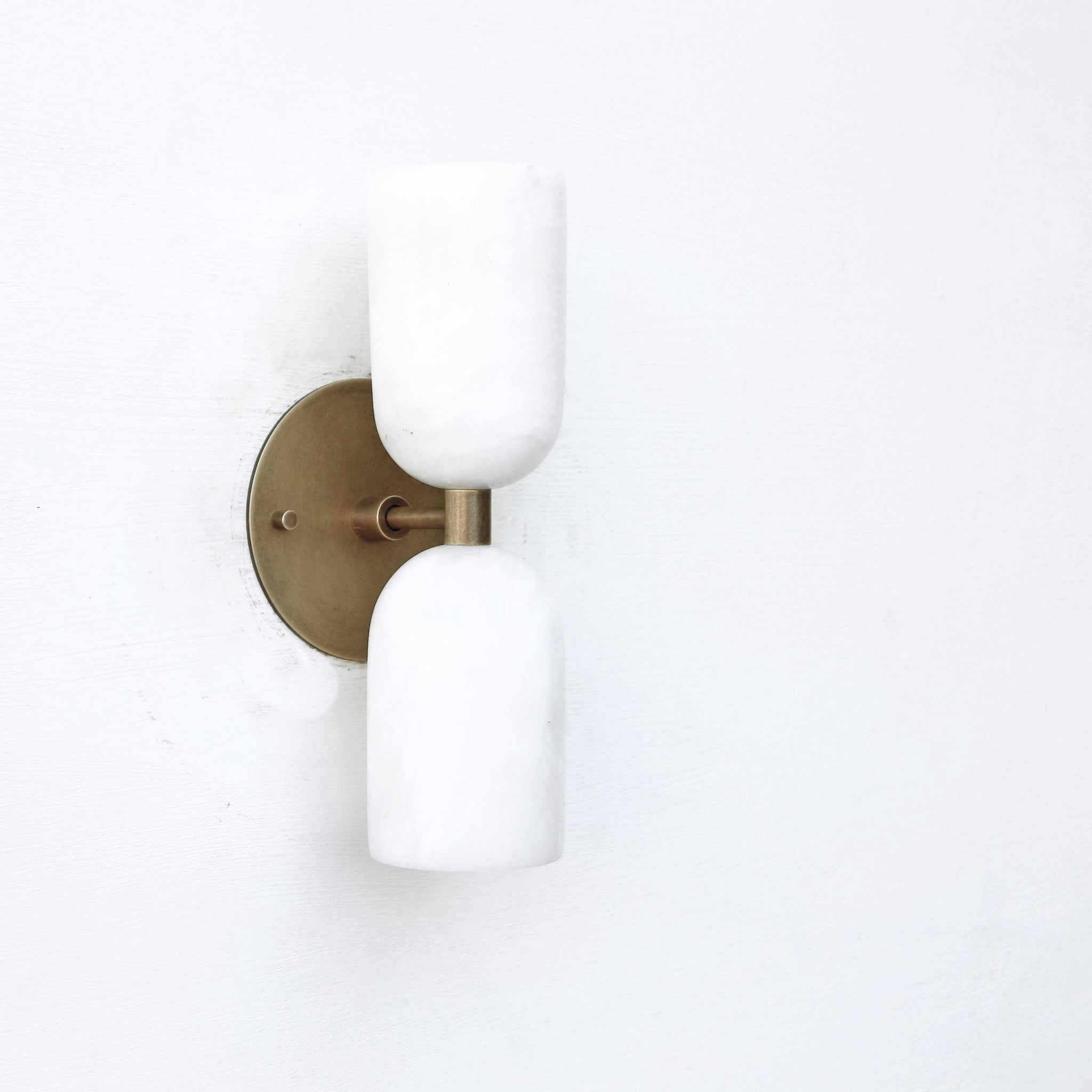 Two-Light Brass and Alabaster Up and Down Wall Sconce