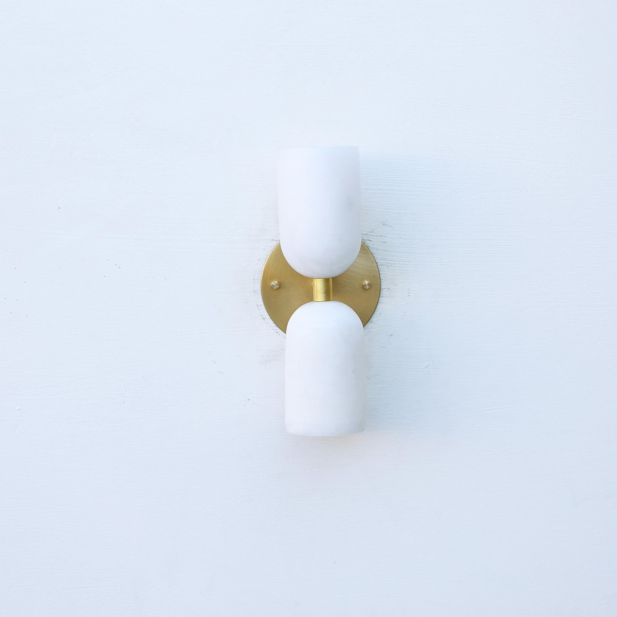 Two-Light Brass and Alabaster Up and Down Wall Sconce