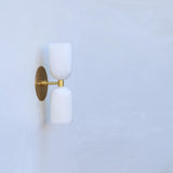 Two-Light Brass and Alabaster Up and Down Wall Sconce