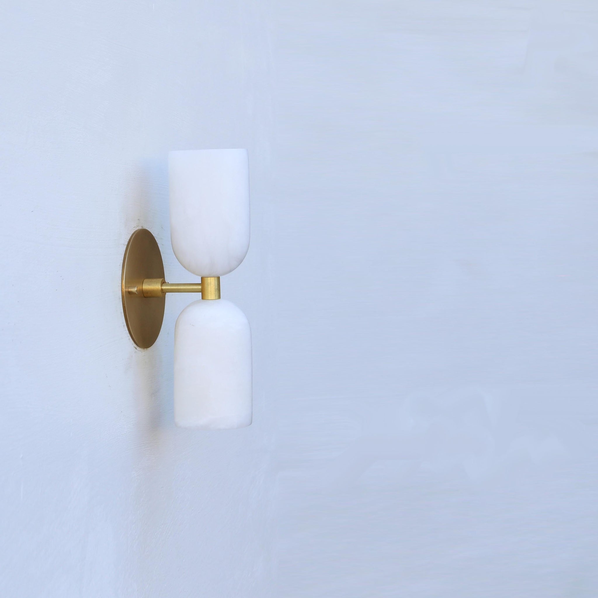 Two-Light Brass and Alabaster Up and Down Wall Sconce
