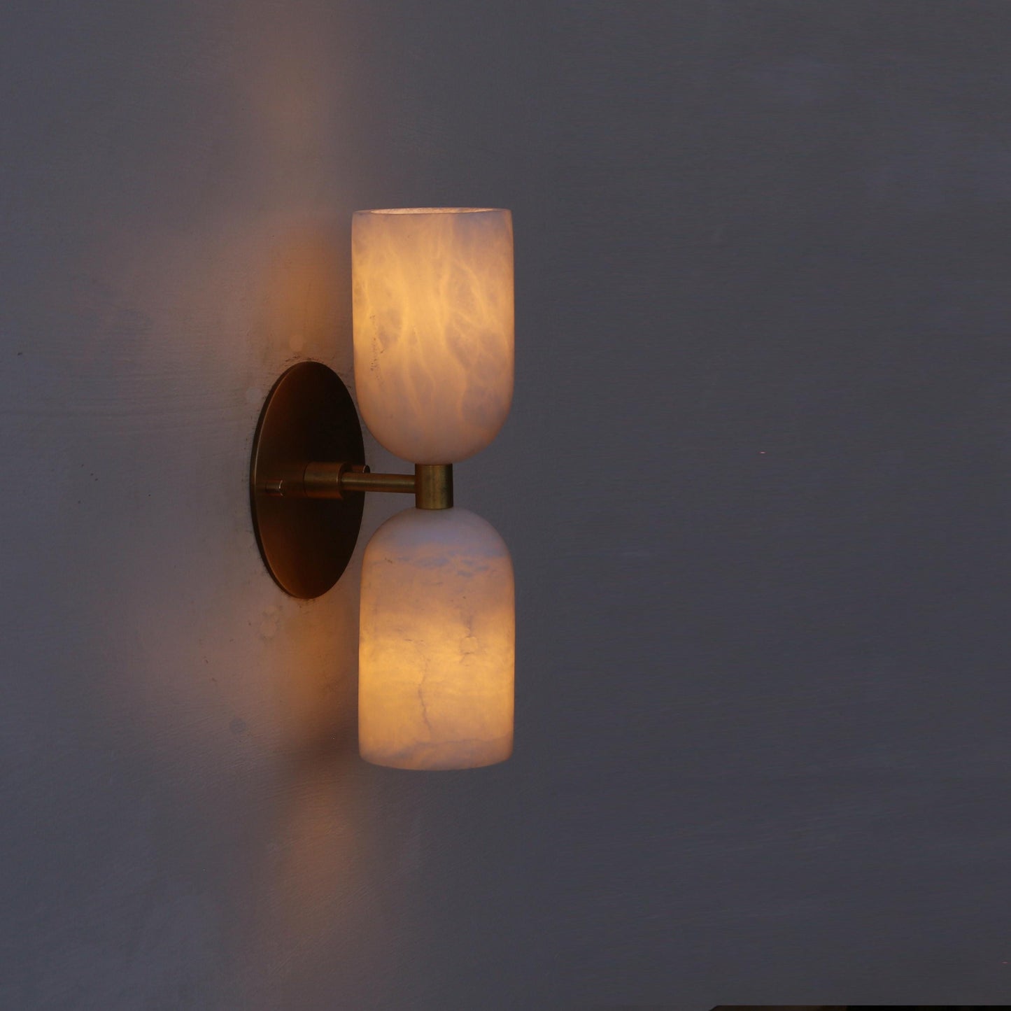 Two-Light Brass and Alabaster Up and Down Wall Sconce