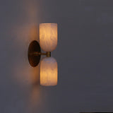 Two-Light Brass and Alabaster Up and Down Wall Sconce
