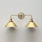 Two-Light Brass Cone Shade Vanity Sconce