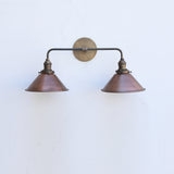 Two-Light Brass Cone Shade Vanity Sconce