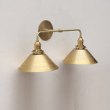 Two-Light Brass Cone Shade Vanity Sconce