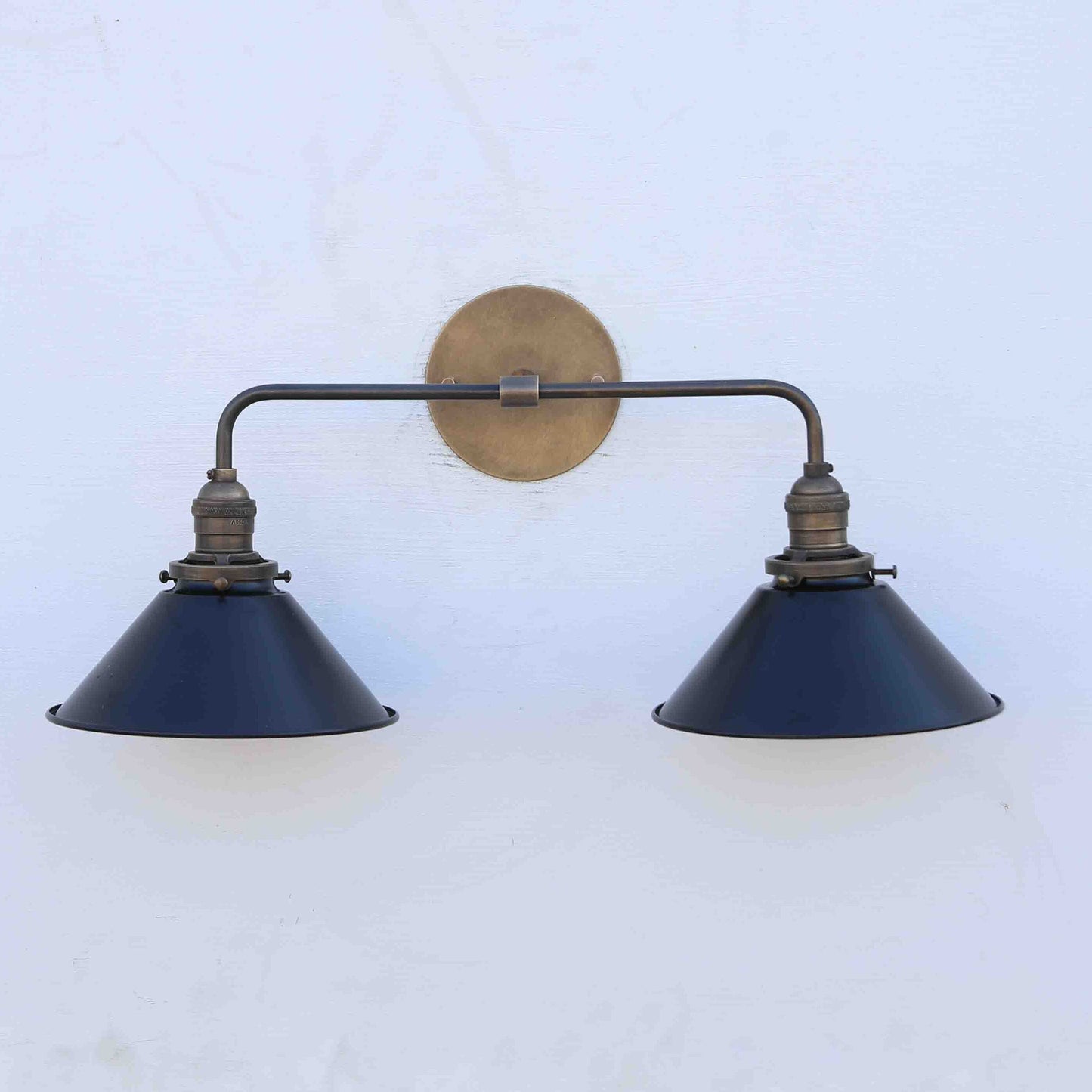 Two-Light Brass Cone Shade Vanity Sconce