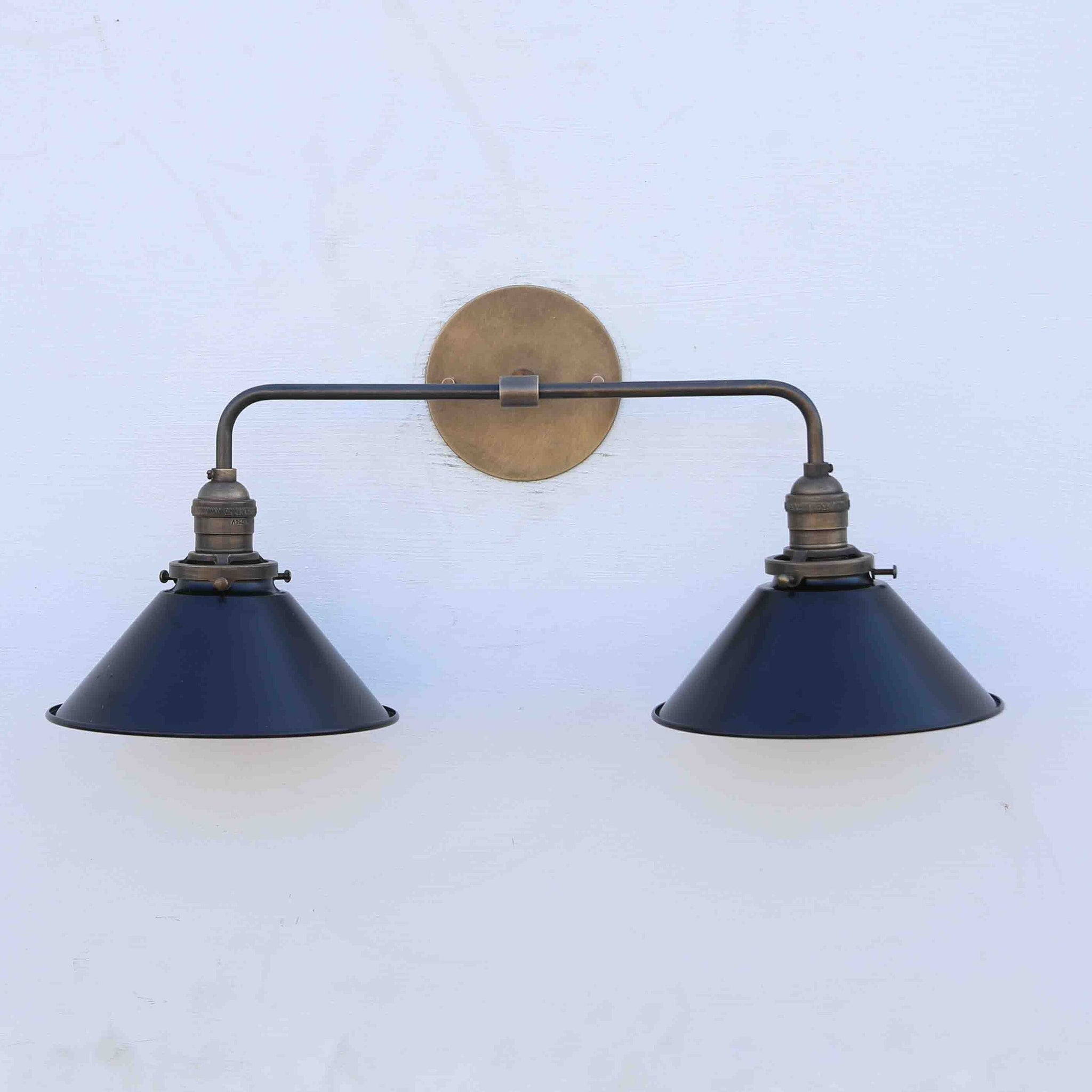 Two-Light Brass Cone Shade Vanity Sconce