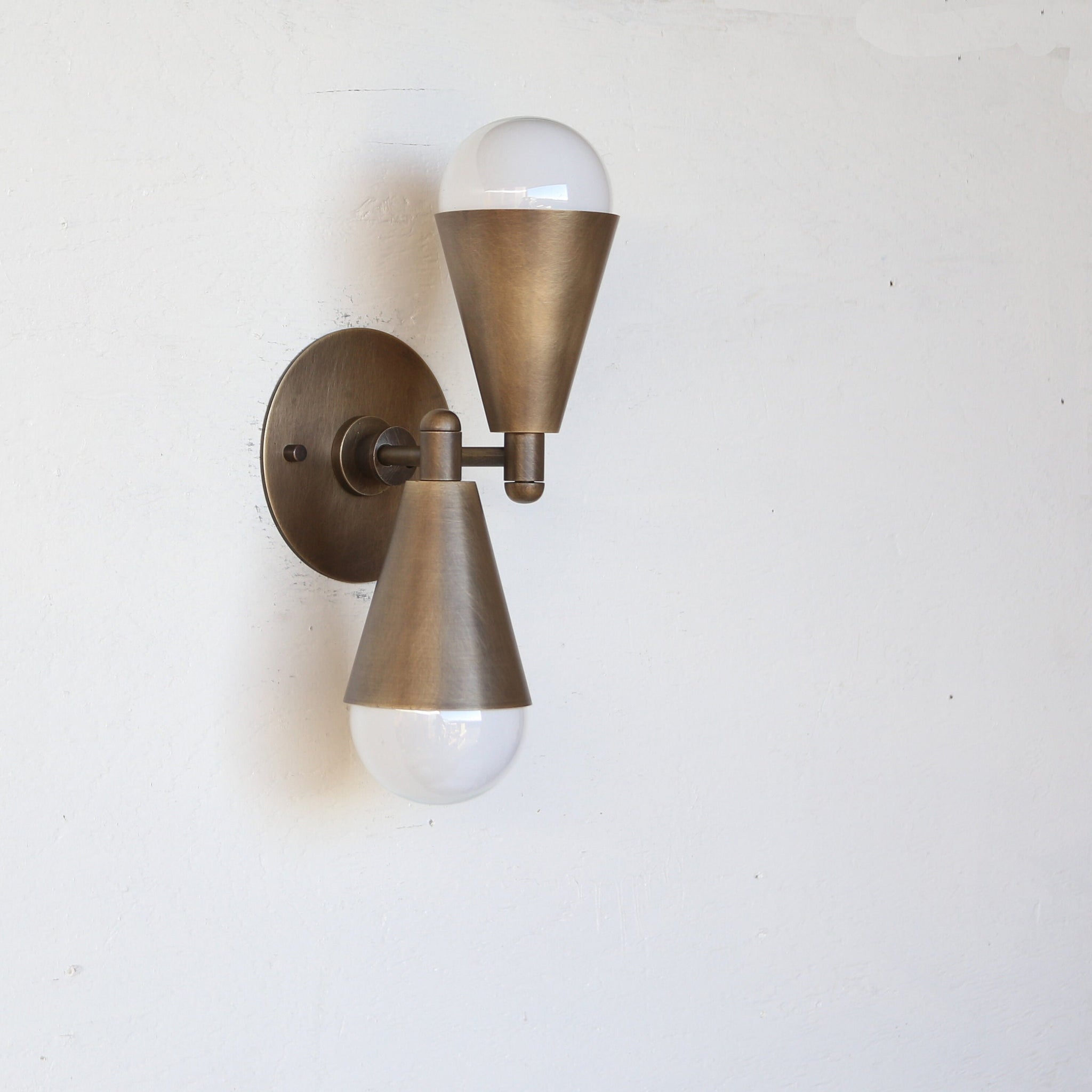 Two-Light Brass Cone Up-and-Down Wall Sconce