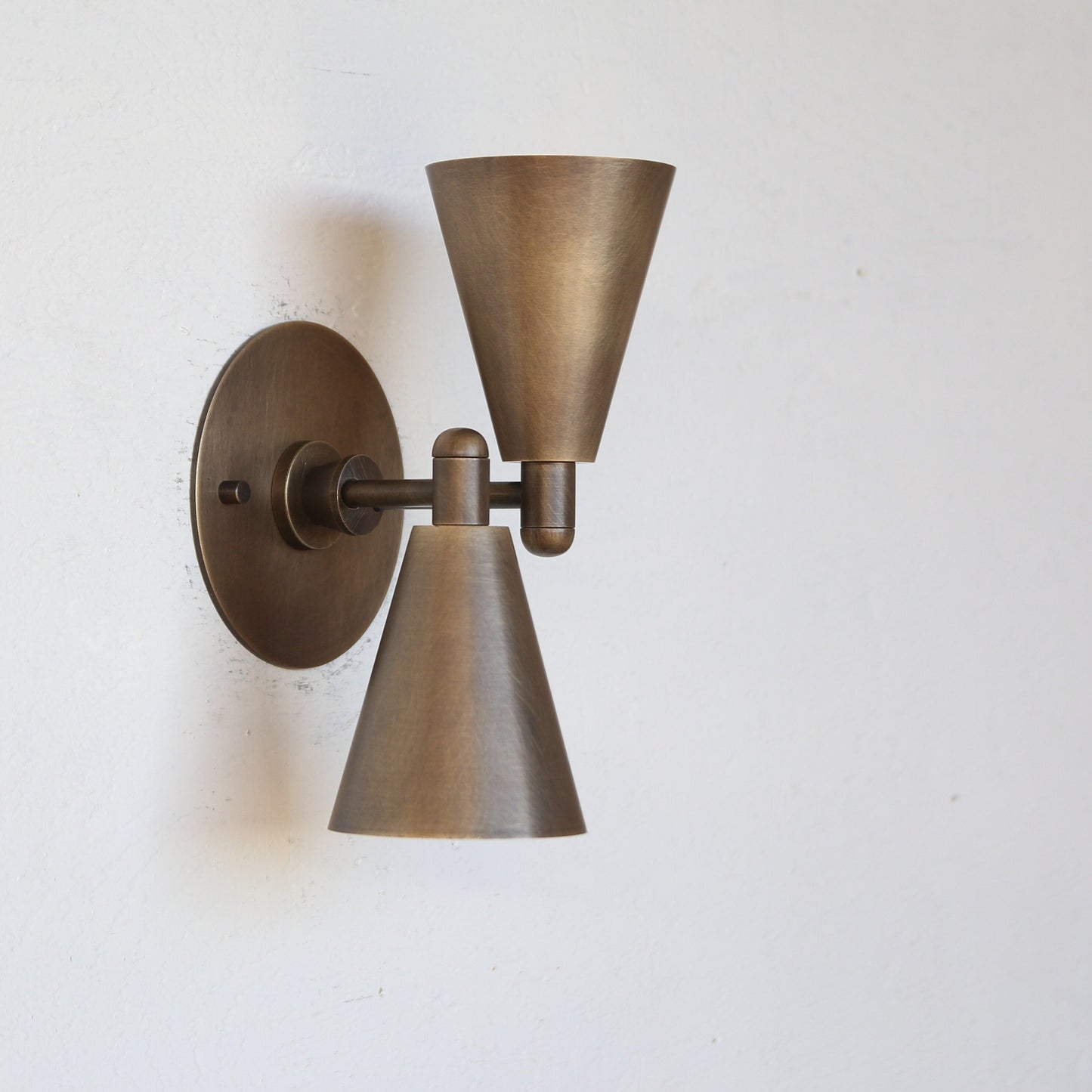 Two-Light Brass Cone Up-and-Down Wall Sconce