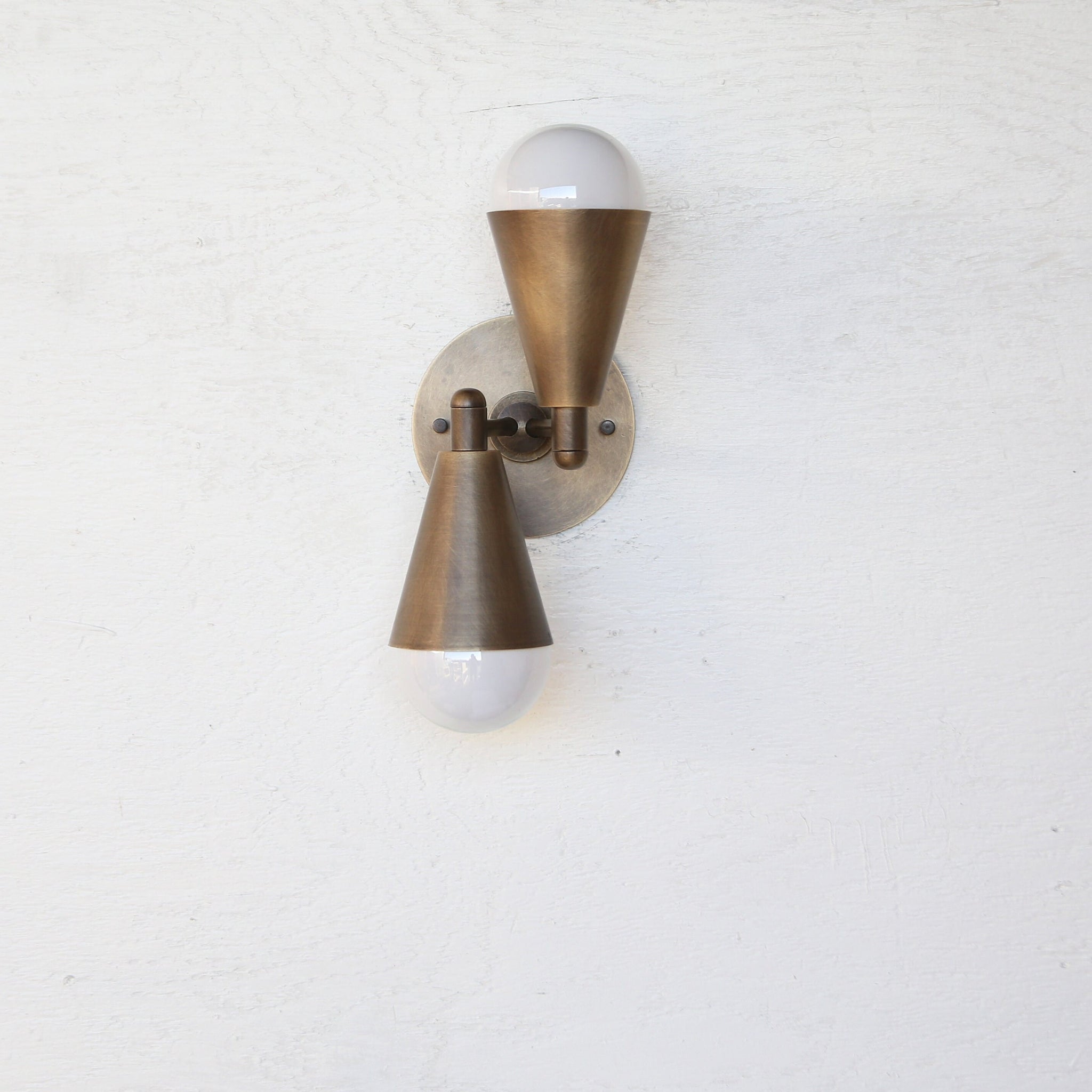 Two-Light Brass Cone Up-and-Down Wall Sconce