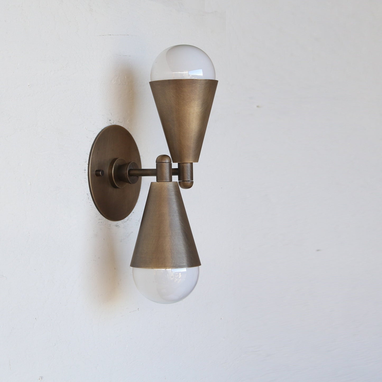 Two-Light Brass Cone Up-and-Down Wall Sconce