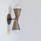 Two-Light Brass Cone Up-and-Down Wall Sconce