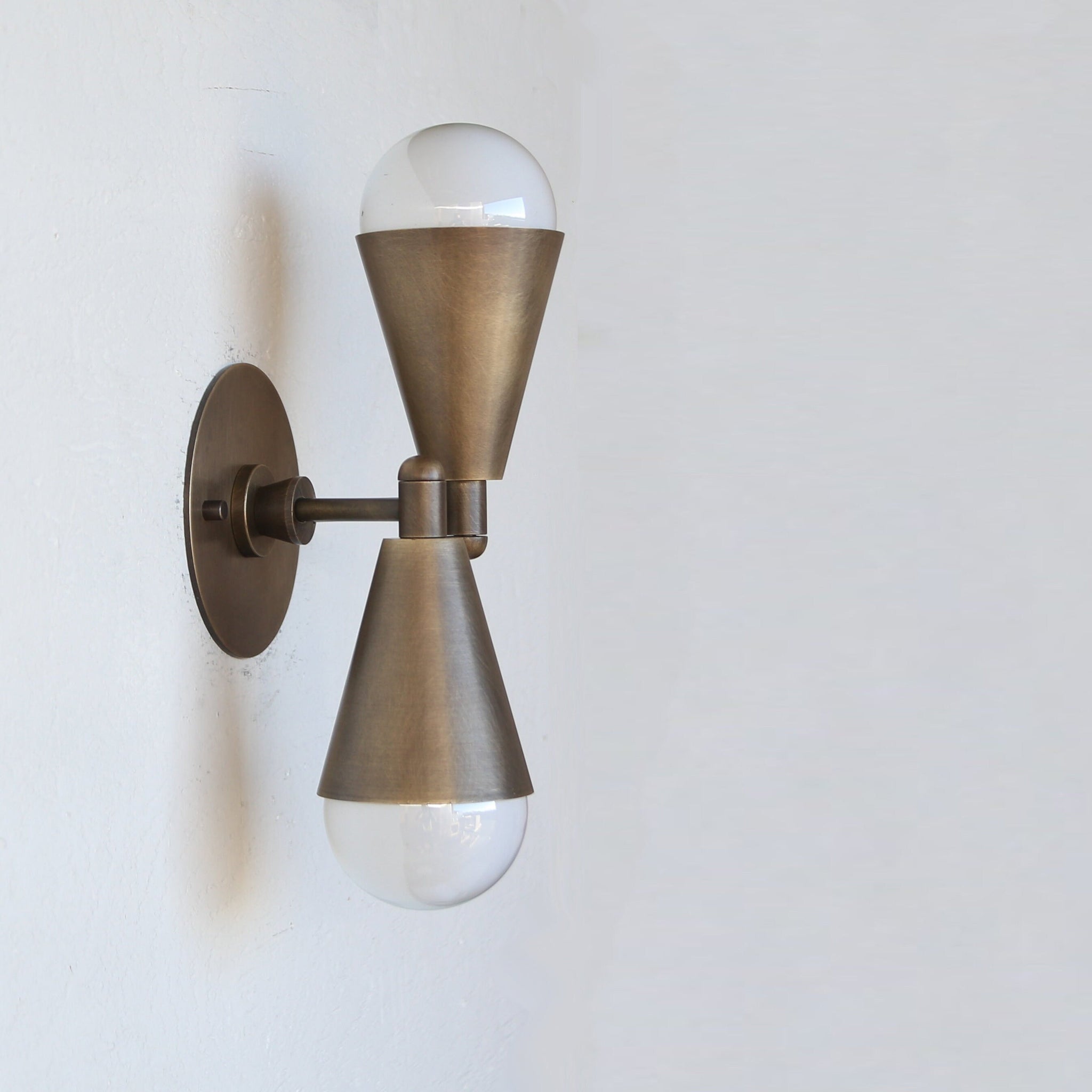 Two-Light Brass Cone Up-and-Down Wall Sconce
