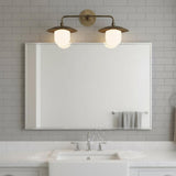 Two-Light Brass Dish Vanity Sconce with Milk Glass Shades