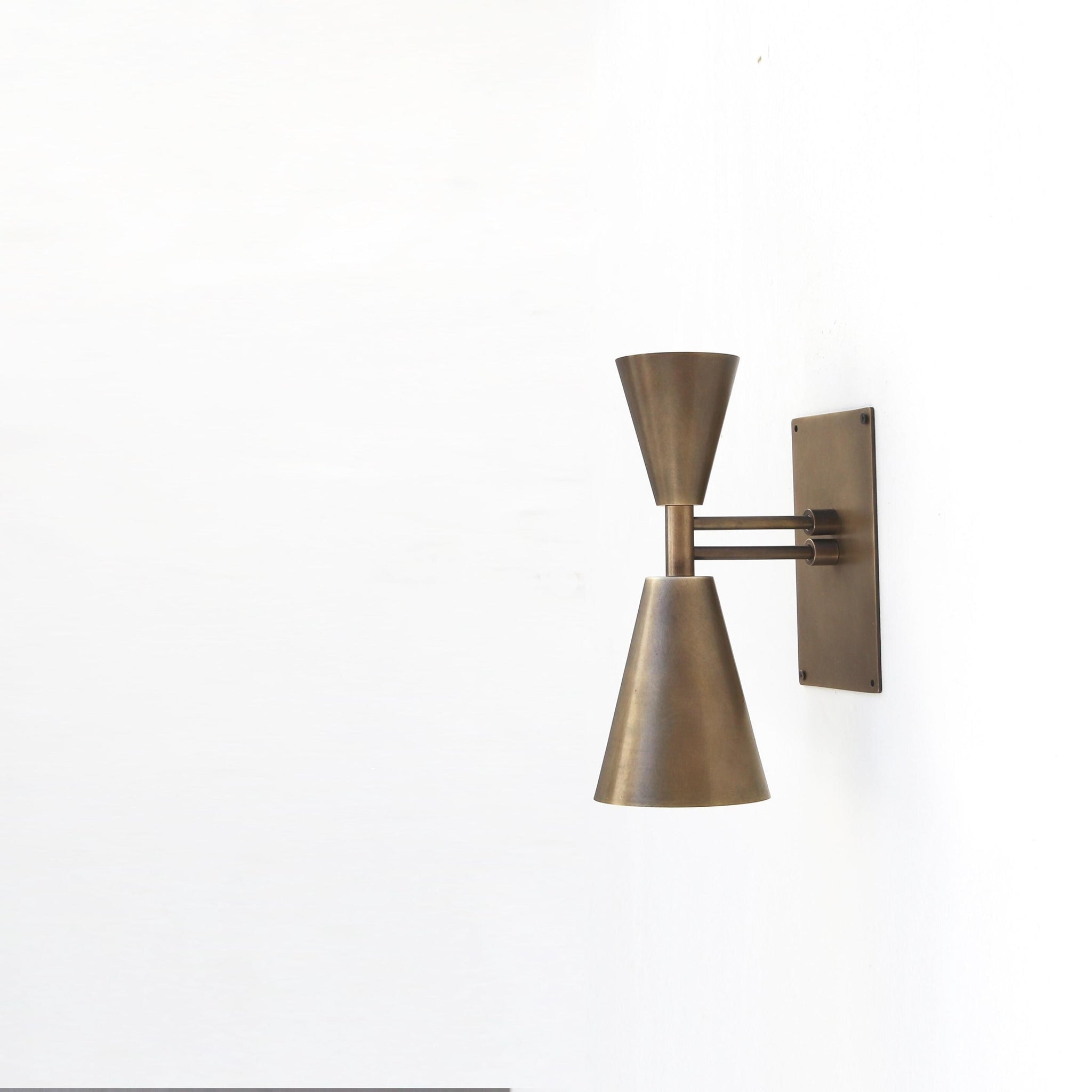 Two-Light Brass Double-Cone Wall Sconce