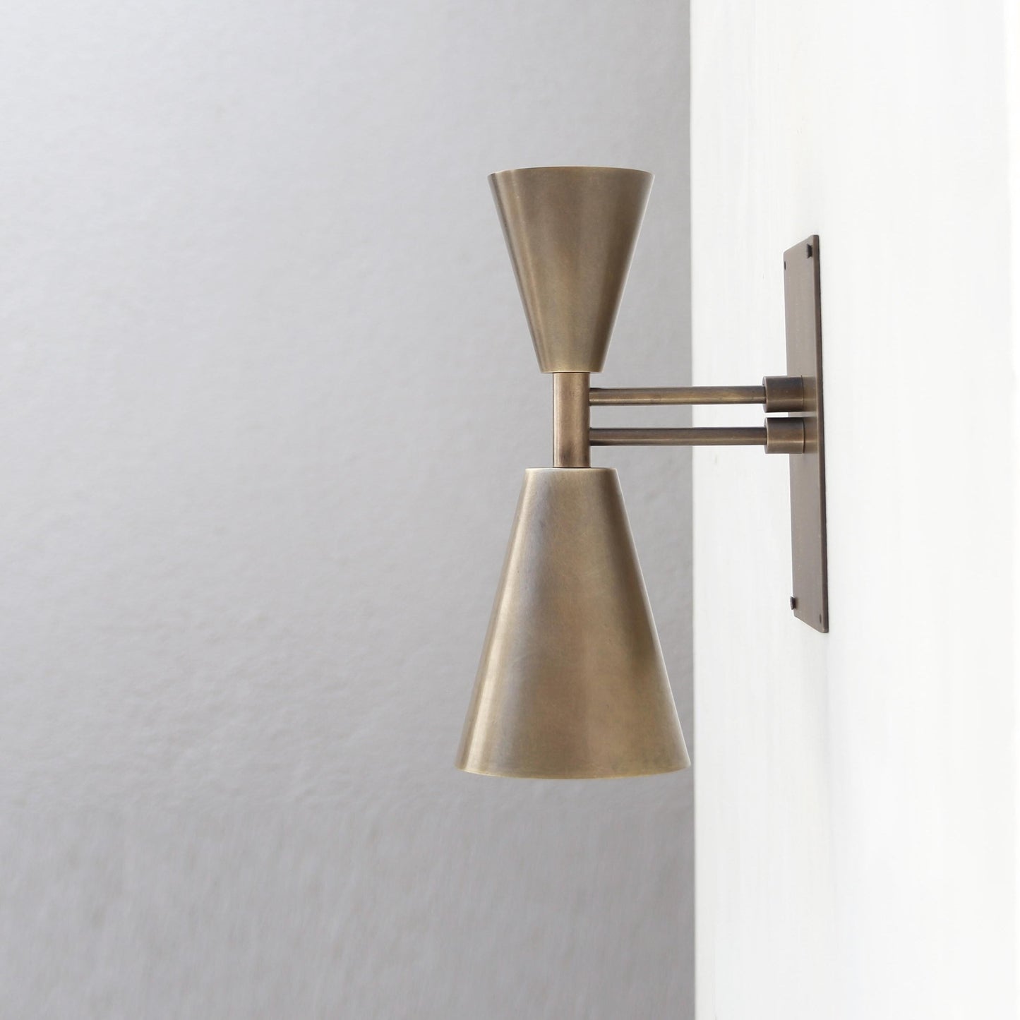 Two-Light Brass Double-Cone Wall Sconce