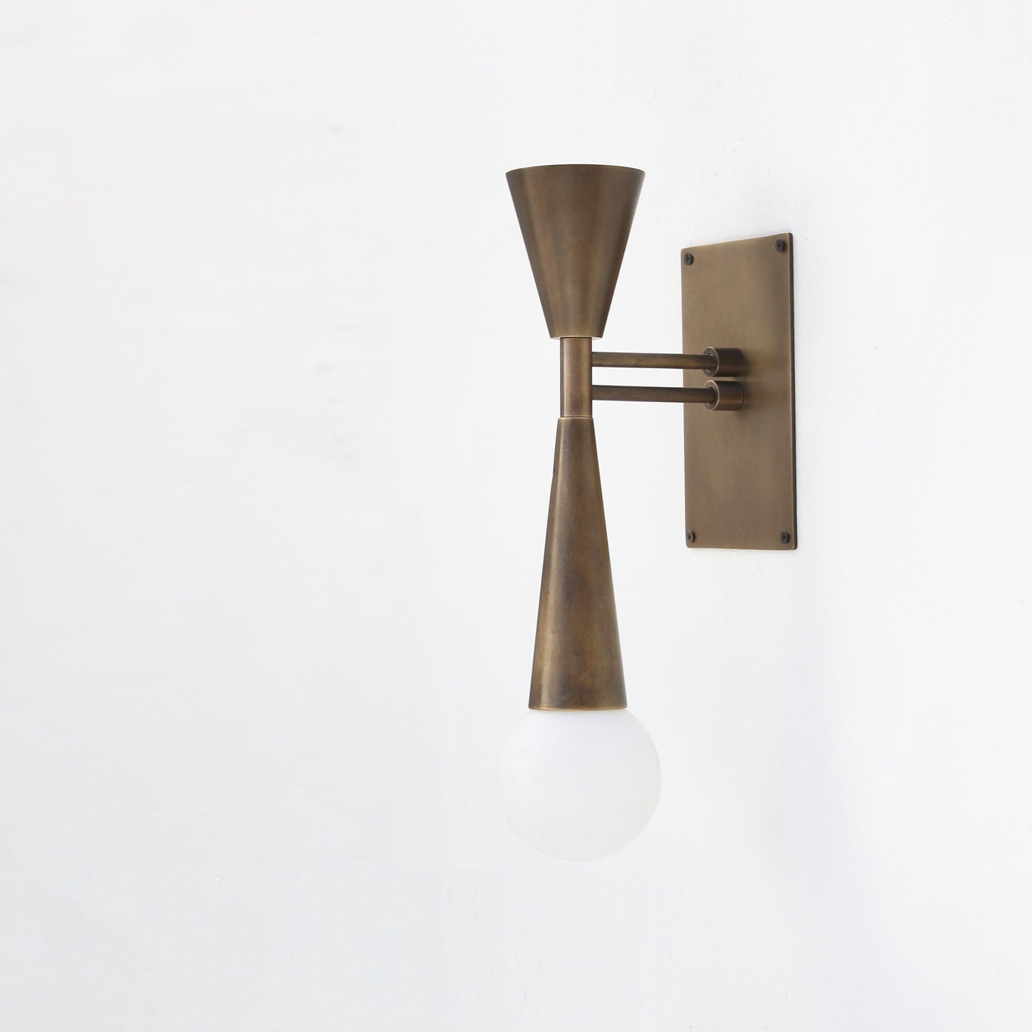 Two-Light Brass Double-Cone Wall Sconce with Exposed Globe