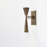 Two-Light Brass Double-Cone Wall Sconce with Exposed Globe