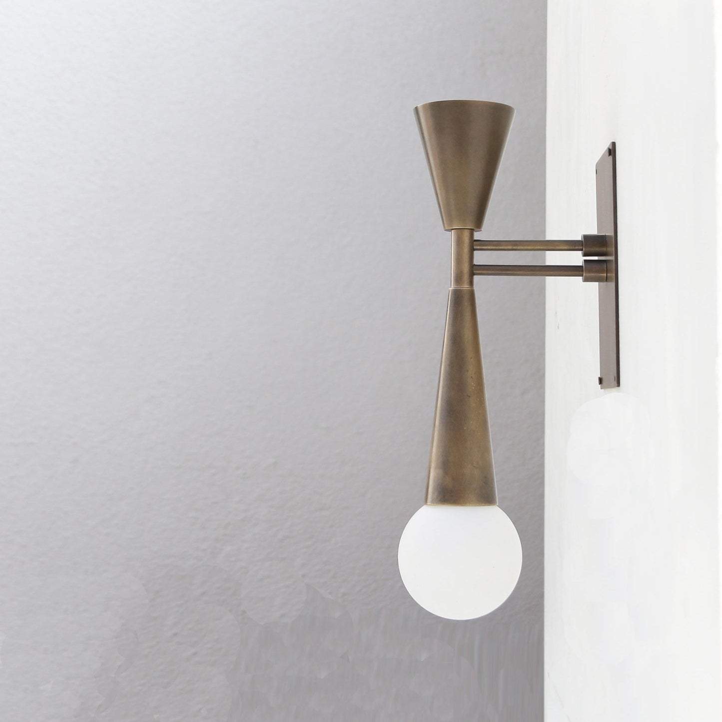Two-Light Brass Double-Cone Wall Sconce with Exposed Globe