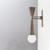 Two-Light Brass Double-Cone Wall Sconce with Exposed Globe