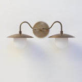 Two-Light Brass Gooseneck Wall Sconce with Glass Shades