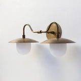 Two-Light Brass Gooseneck Wall Sconce with Glass Shades