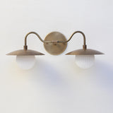 Two-Light Brass Gooseneck Wall Sconce with Opal Globes