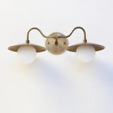 Two-Light Brass Gooseneck Wall Sconce with Opal Globes