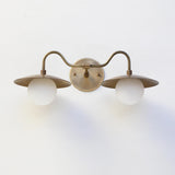Two-Light Brass Gooseneck Wall Sconce with Opal Globes