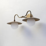 Two-Light Brass Gooseneck Wall Sconce with Opal Globes
