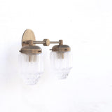 Two-Light Brass Vanity Sconce with Fluted Glass Shades