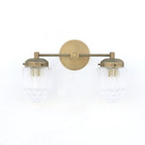 Two-Light Brass Vanity Sconce with Fluted Glass Shades