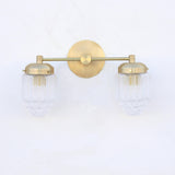 Two-Light Brass Vanity Sconce with Fluted Glass Shades