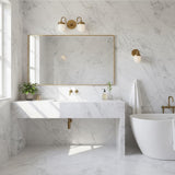 Two-Light Brass Vanity Sconce with Opal Capsule Shades