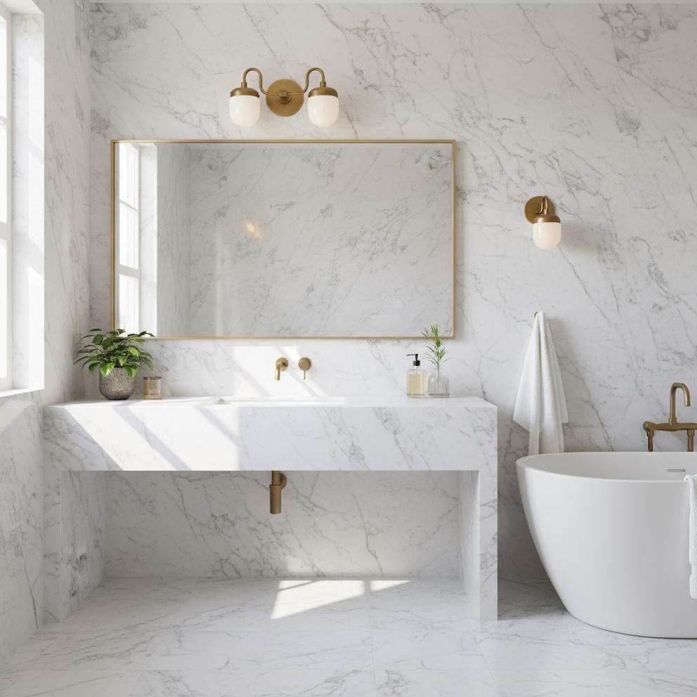 Two-Light Brass Vanity Sconce with Opal Capsule Shades