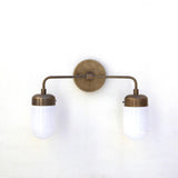 Two-Light Brass Vanity Wall Sconce with Opal Glass Shades