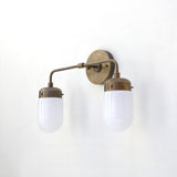 Two-Light Brass Vanity Wall Sconce with Opal Glass Shades