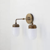 Two-Light Brass Vanity Wall Sconce with Opal Glass Shades