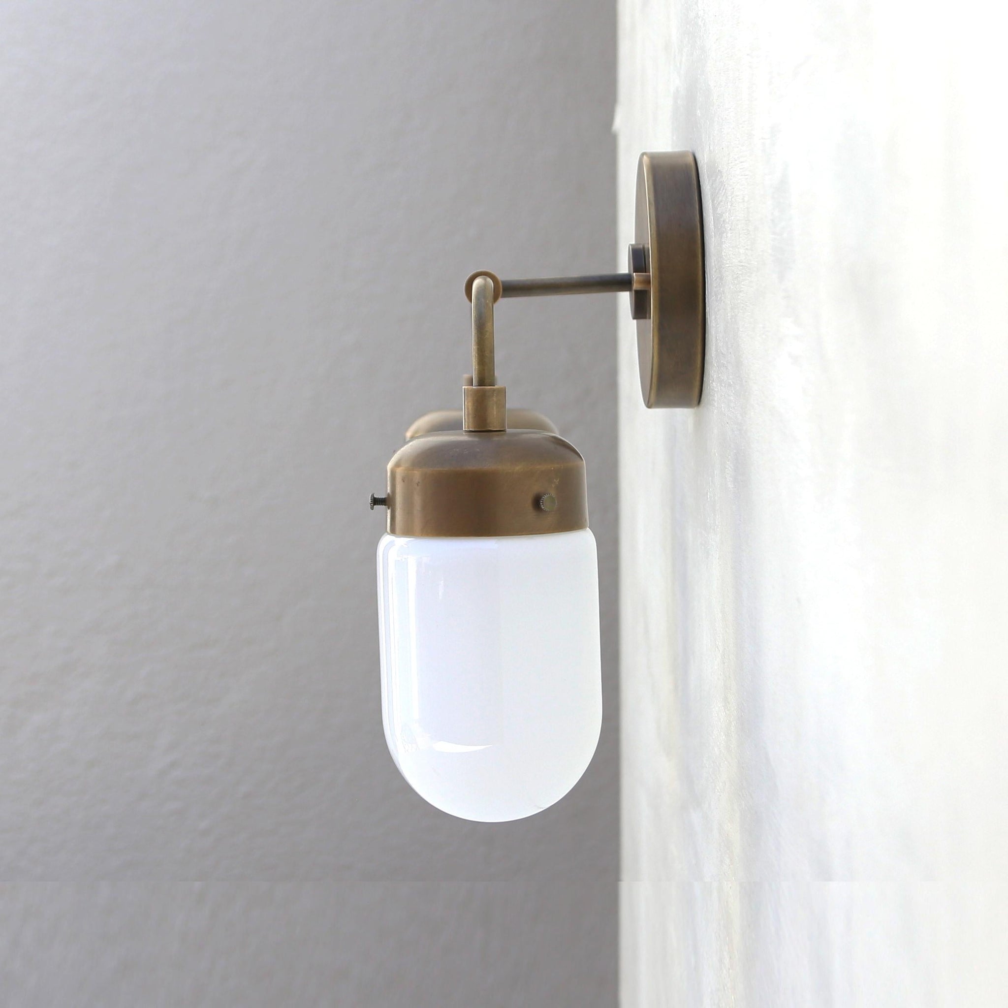 Two-Light Brass Vanity Wall Sconce with Opal Glass Shades