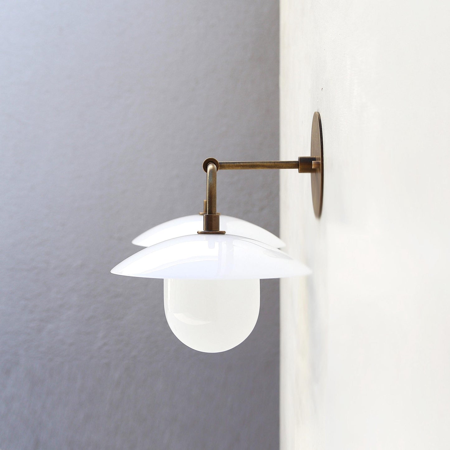 Two-Light Brass Wall Sconce with 8-Inch Opal Glass Cone Shades