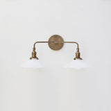 Two-Light Brass Wall Sconce with Opal Glass Cone Shades