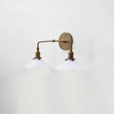 Two-Light Brass Wall Sconce with Opal Glass Cone Shades
