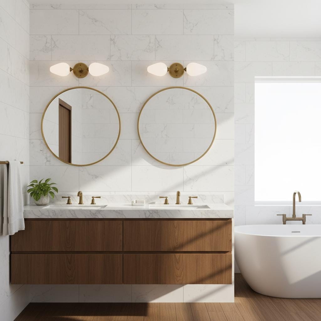 Two-Light Brass Wall Sconce with Opal Tulip Shades