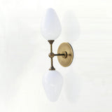 Two-Light Brass Wall Sconce with Opal Tulip Shades