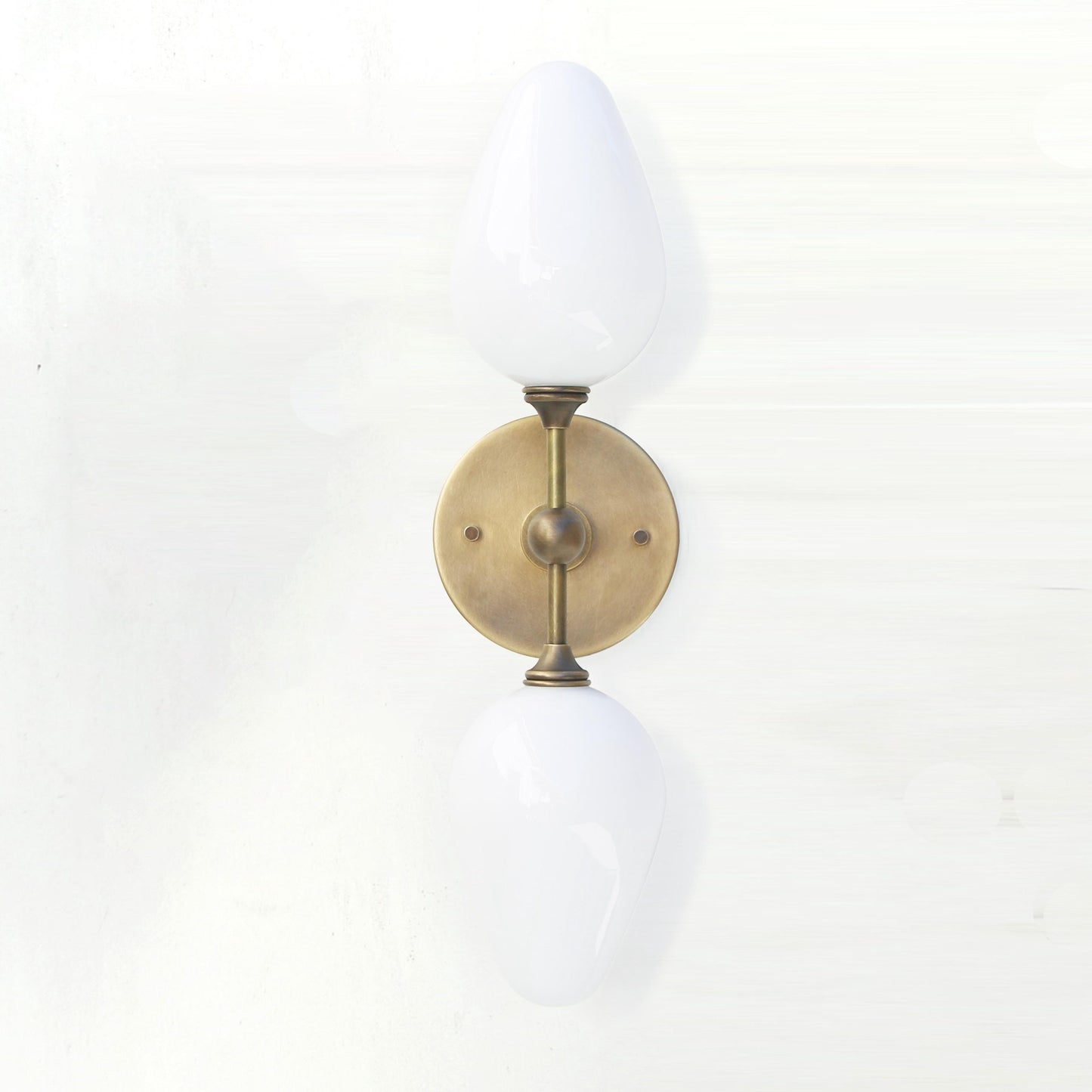 Two-Light Brass Wall Sconce with Opal Tulip Shades