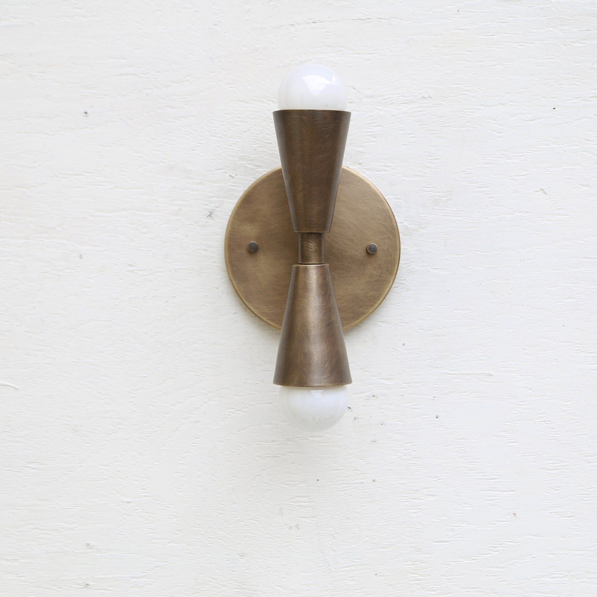 Two-Light Brass Wall Sconce with Opposed Cone Sockets